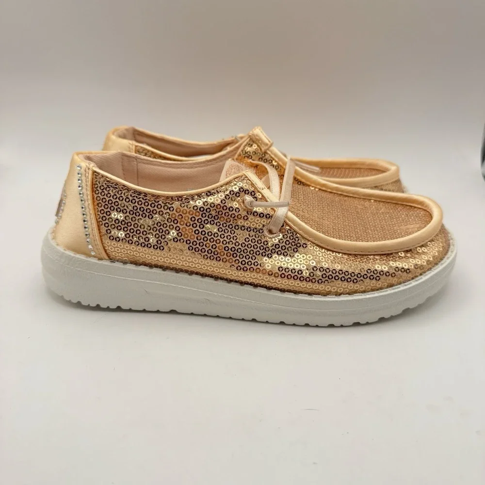 Hey Dude Wendy Youth Disco Sequin Blush Size J4 New Kids